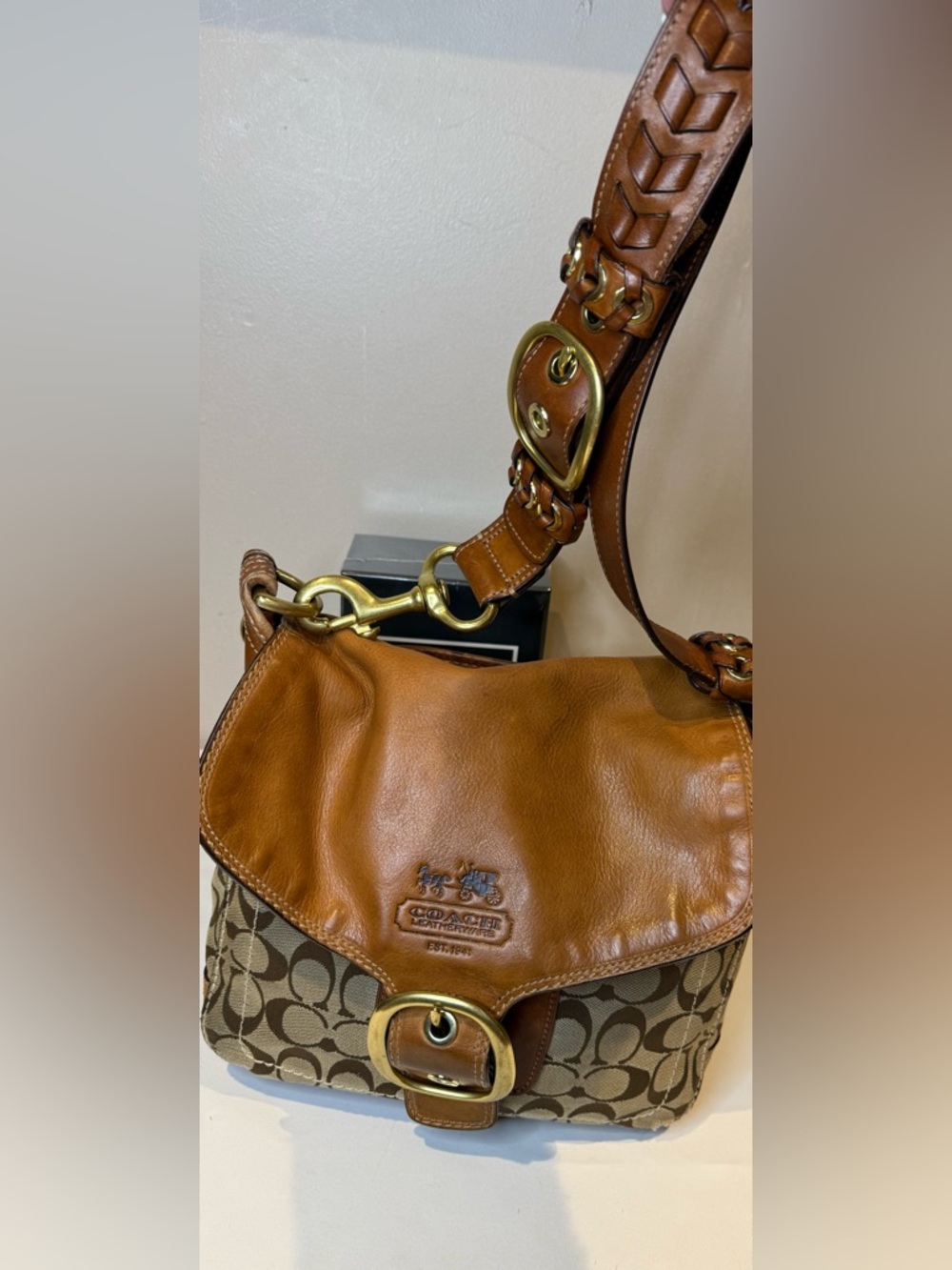 Coach Bleeker Whiskey Leather and Brown Jaquard 07’ 11434 (read for callout)